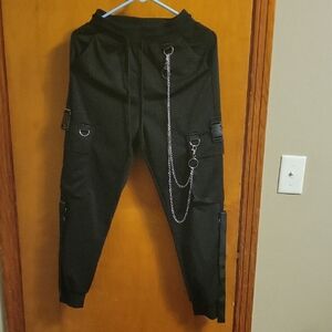 Women's Urban Black Cargo Pants with Chain